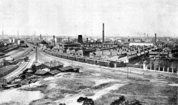 The Russo-Baltic Wagon Factory works in Riga in 1909, archive photograph