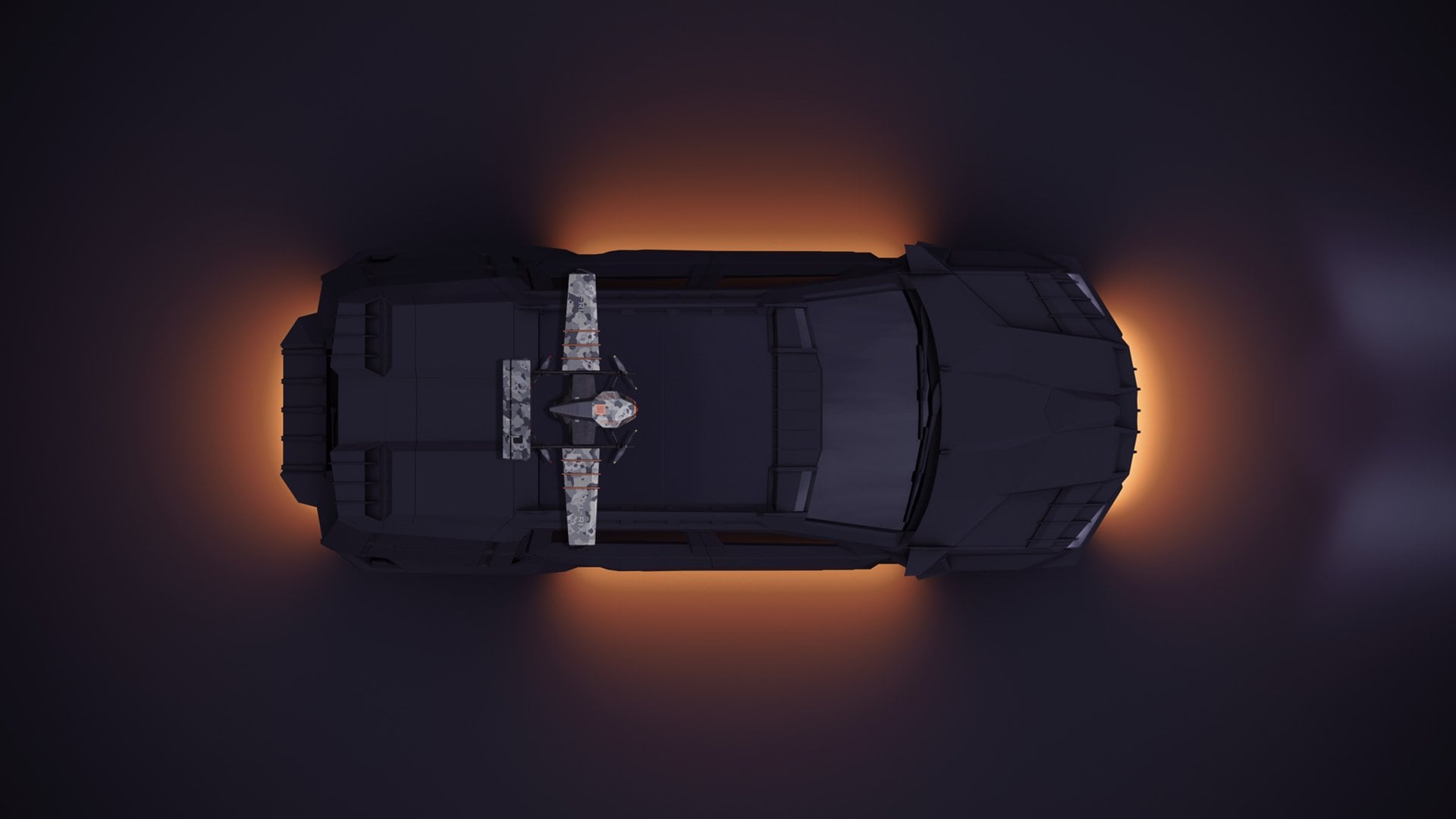 Black DARTZ vehicle seen from above against a glowing backdrop
