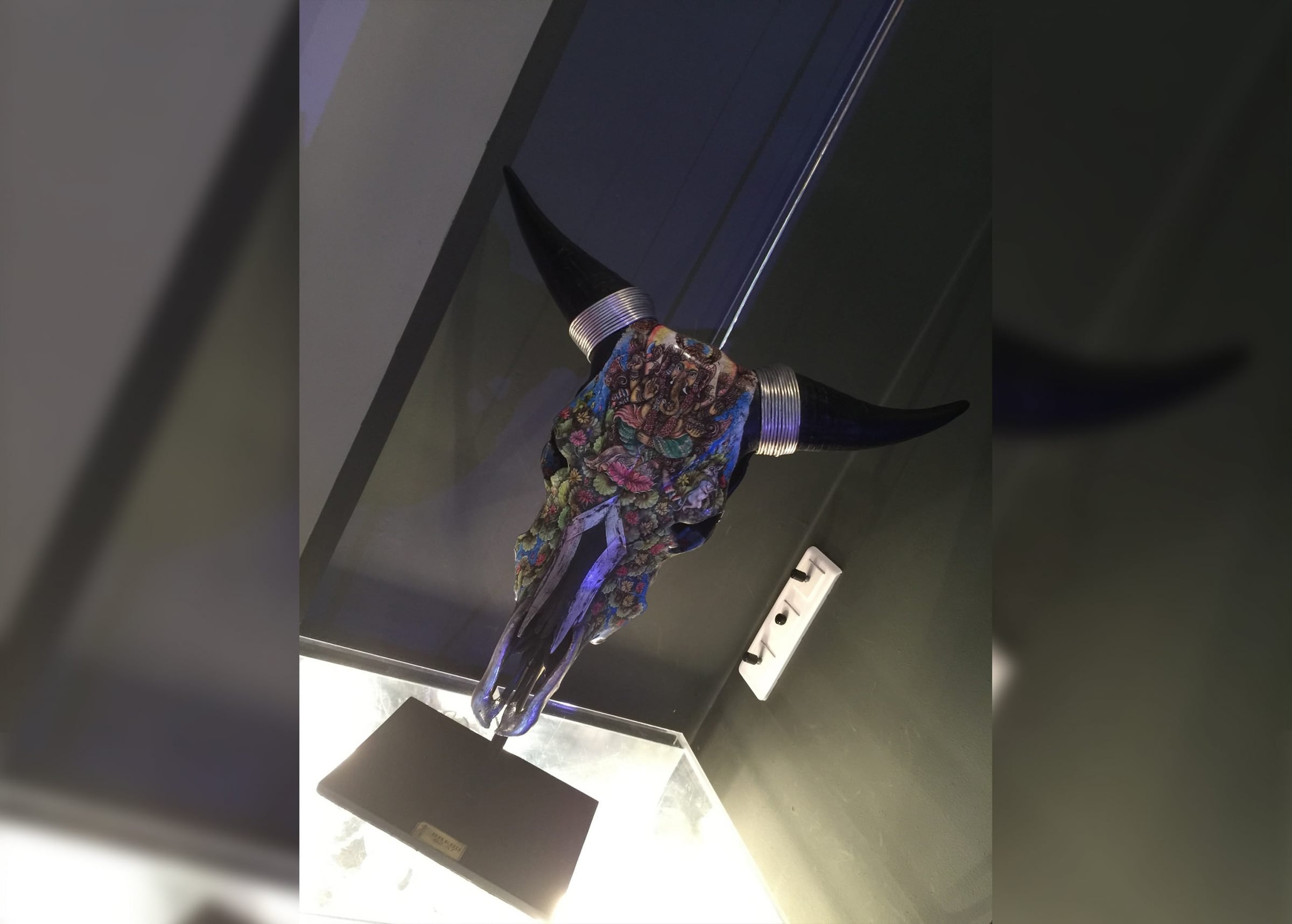 Jewelled bull skull with black horns, an auction lot at the Cannes Film Festival Auction 2015, Hôtel Barrière Le Majestic