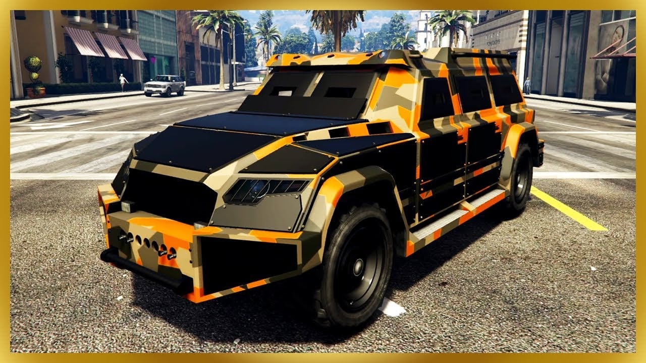Black and orange camouflage HVY Nightshark in GTA Online