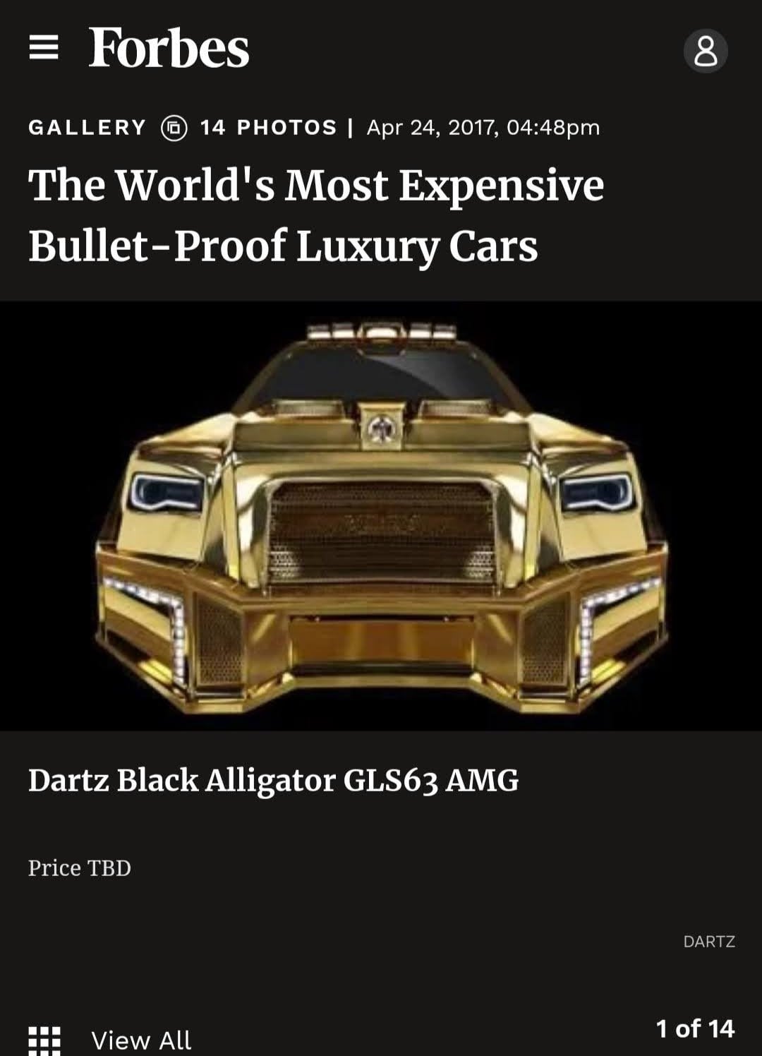 Forbes gallery of the world’s most expensive bulletproof cars, with the DARTZ Black Alligator GLS63 AMG