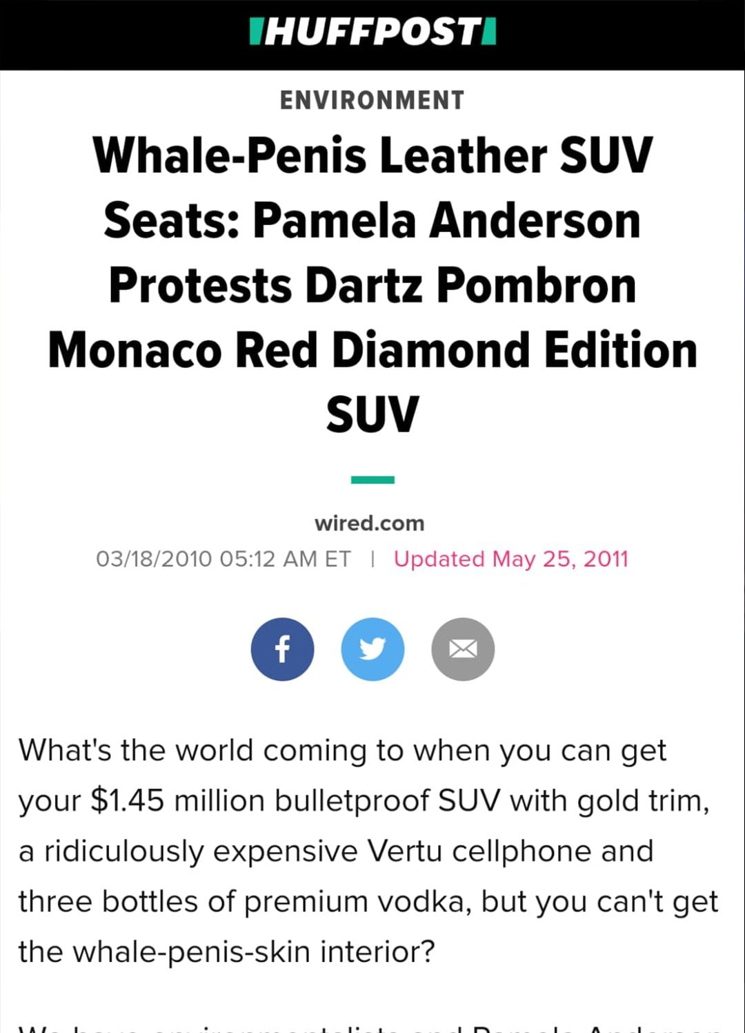HuffPost: Pamela Anderson protests the DARTZ Prombron’ Monaco Red Diamond Edition